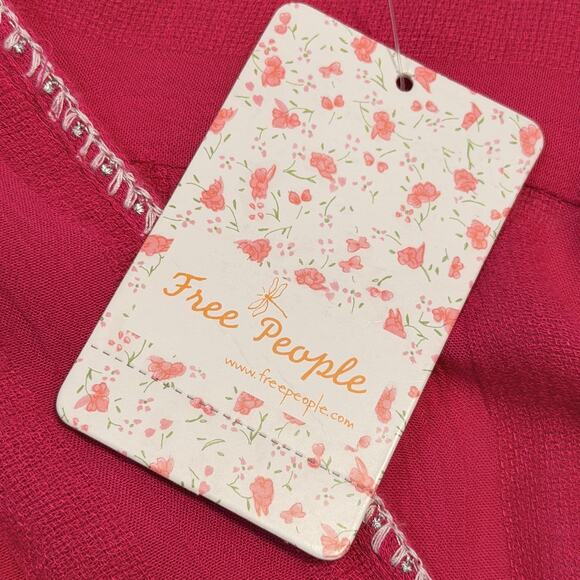 Free People Dress Womens Small Malibu Pink Wrap Boho Embroidered Mini OB1140508 - Picture 10 of 12